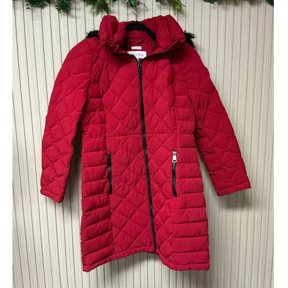 Calvin Klein Women's Quilted Red Puffer Coat Size M